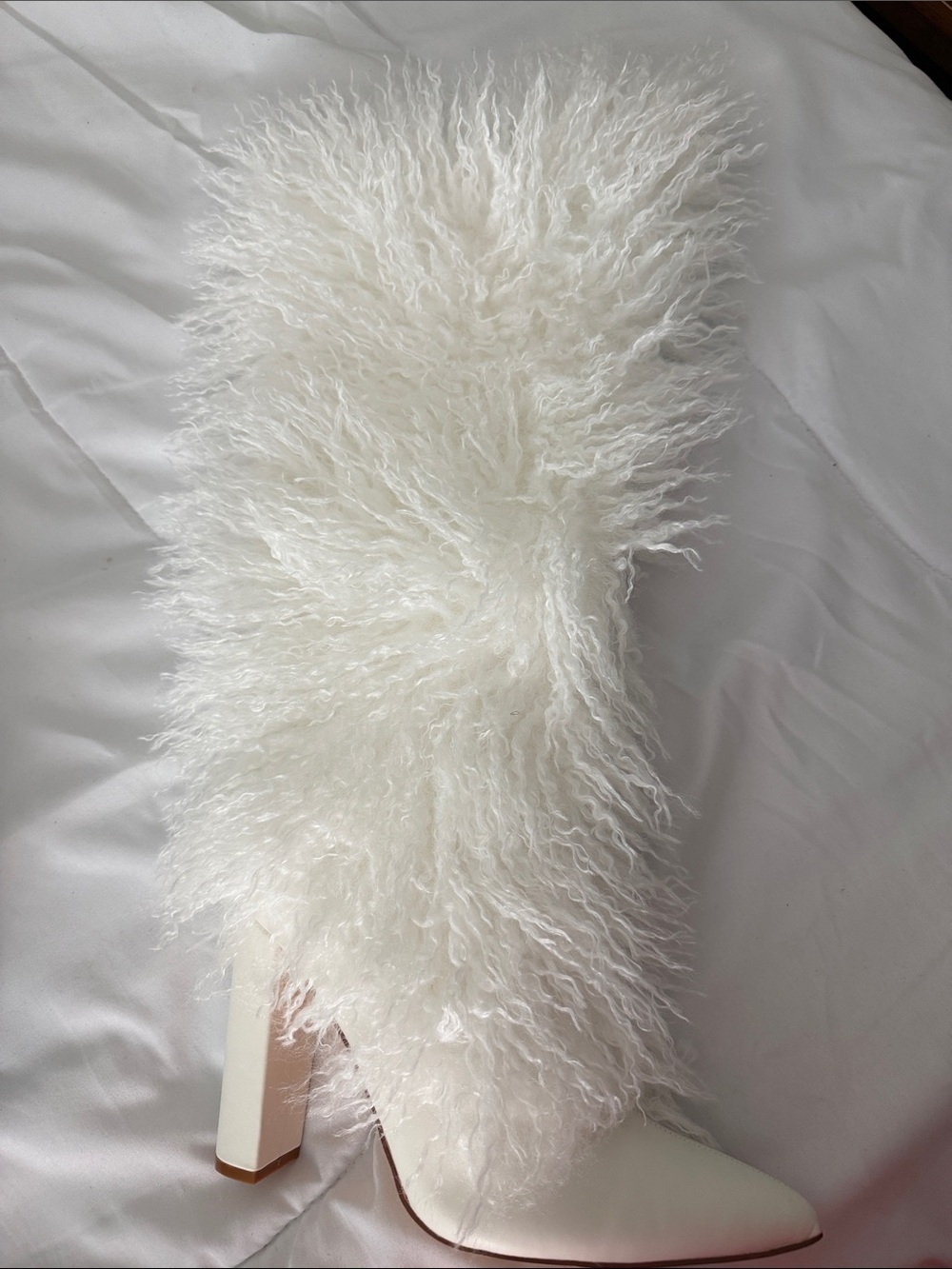 White Faux Fur Knee-High Fashion Boot - Unbranded